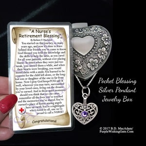 Bénédiction pour la retraite d'une infirmière avec pendentif coeur et boîte à bijoux, cadeau de remerciement pour infirmière à la retraite, pendentif coeur et poème de retraite pour infirmière