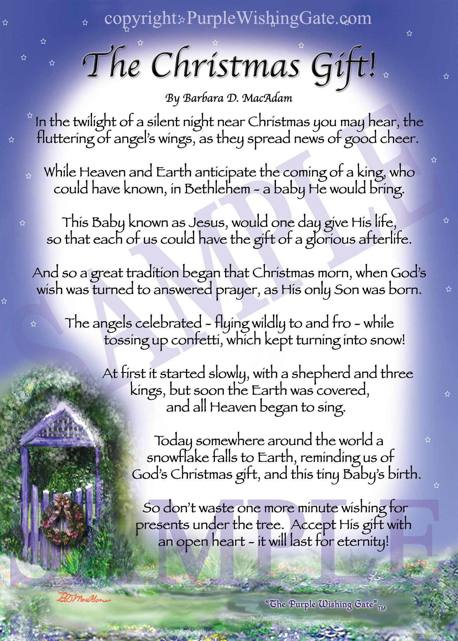 Popular Poem the Christmas Gift in Digital Format, 5x7 Frameable Digital Christmas Poem