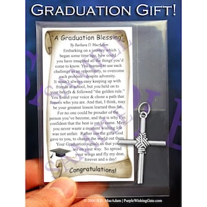 Bénédiction de poche de remise des diplômes et croix de corde en argent, cadeau de remise des diplômes pour hommes et garçons, poème de remise des diplômes avec croix, cadeau de remise des diplômes chrétien pour lui