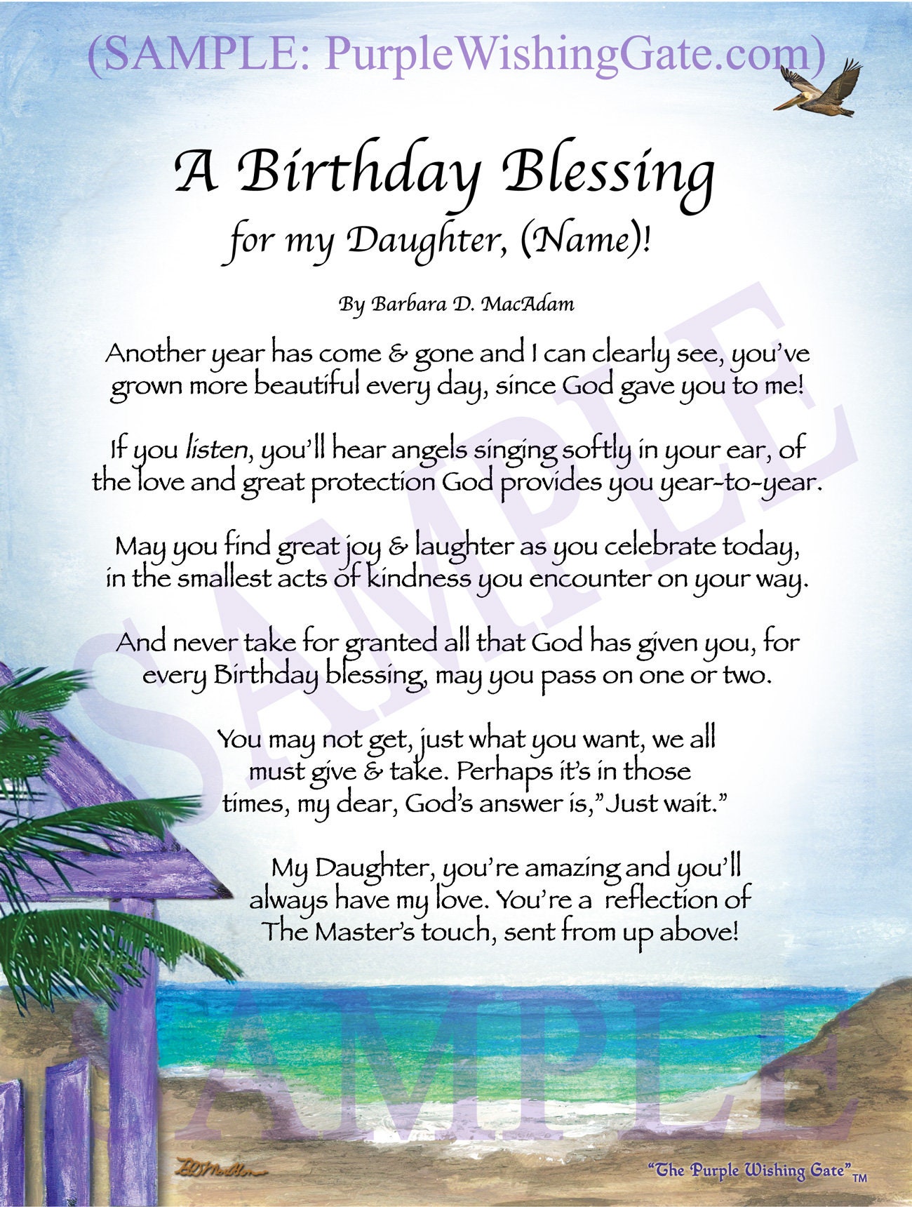 Personalized Daughter Birthday Poem, Keepsake Card (5x7 Frameable) - Etsy