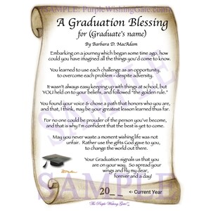 Carte de fin d'études significative, nom gratuit sur 5 x 7, bénédiction de fin d'études encadrée, poème de remise des diplômes, cadeau de remise des diplômes pour quelqu'un de spécial