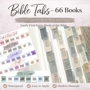 Glossy Vinyl Bible Tabs | 66 Books of the Bible | Easily Apply with Placement Guide