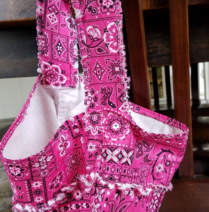 pink upcycled tote bag Pink and black bandana tote bag pink and black beach bag, small travel tote bag upcycled pink tote bag