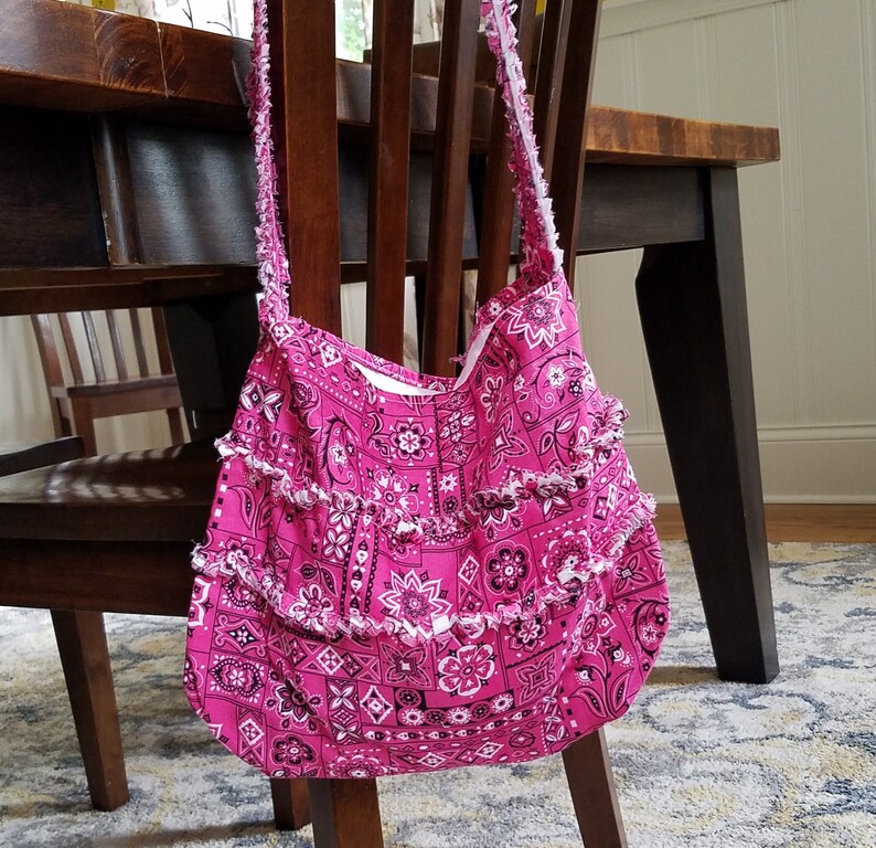 pink upcycled tote bag Pink and black bandana tote bag pink and black beach bag, small travel tote bag upcycled pink tote bag
