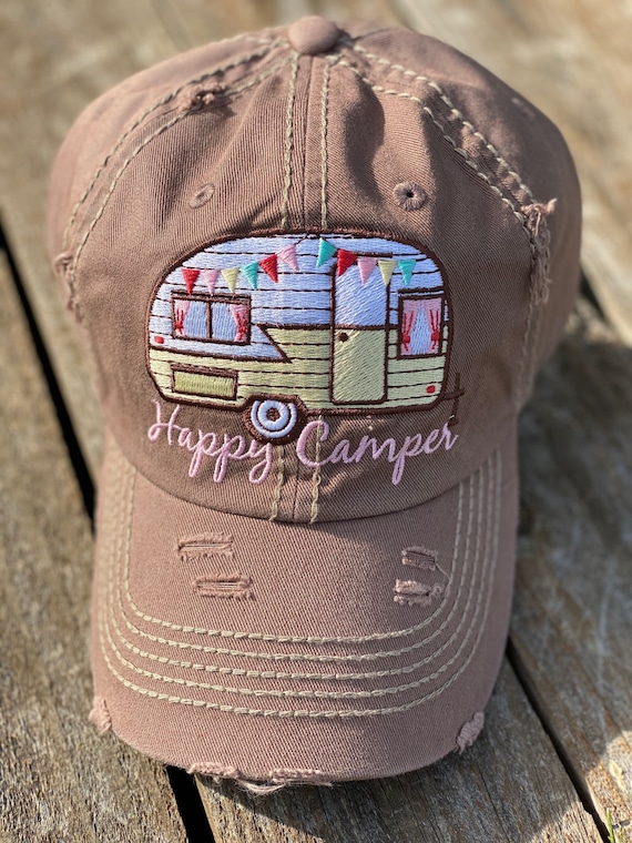 Happy Camper Baseball Hat With Camper 