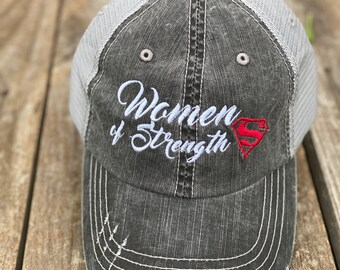 Women of Strength Trucker Hat with Super Hero Emblem