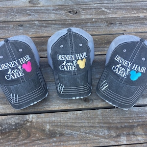 Disney Hair Don&#39;t Care Trucker Hat with your color choice of Mickey Ears