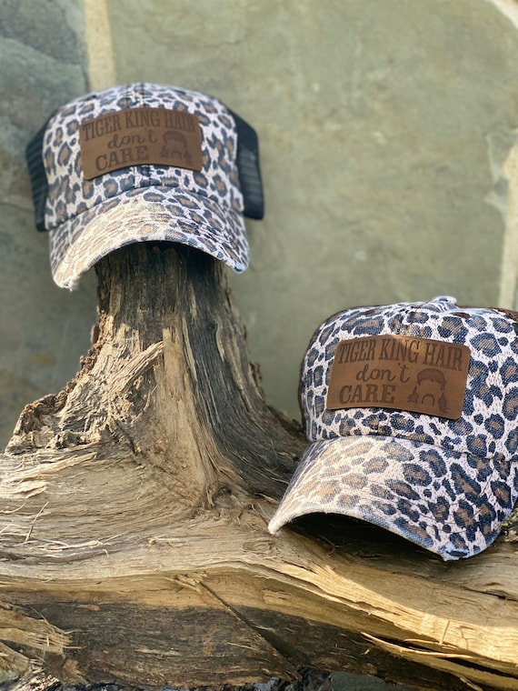 Tiger King Hair Don't Care With Leather Engraved Patch on Leopard
