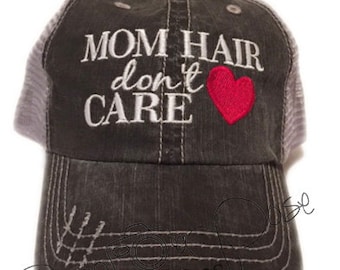 Mom Hair Don't Care Trucker Hat with Red Heart