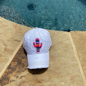 Zarape Distressed Stitched Baseball Hat with Zarape Cactus