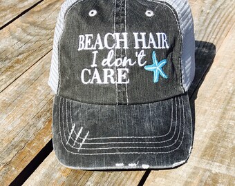 Beach Hair I Don't Care Trucker Hat with Your Choice of Starfish Color