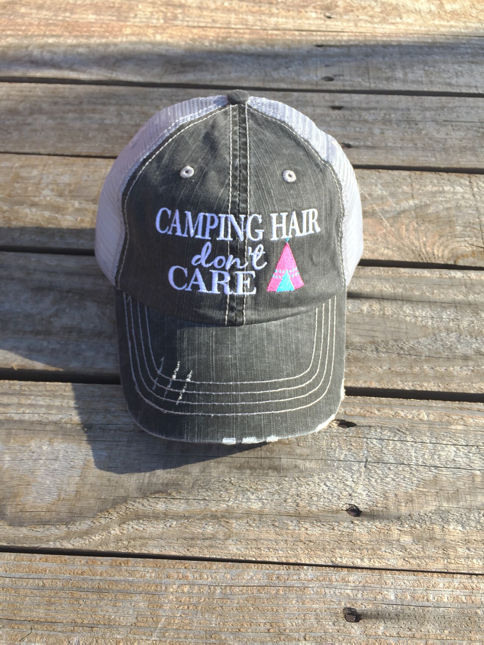 Camping Hair Don't Care Trucker Hat With Teepee - Etsy
