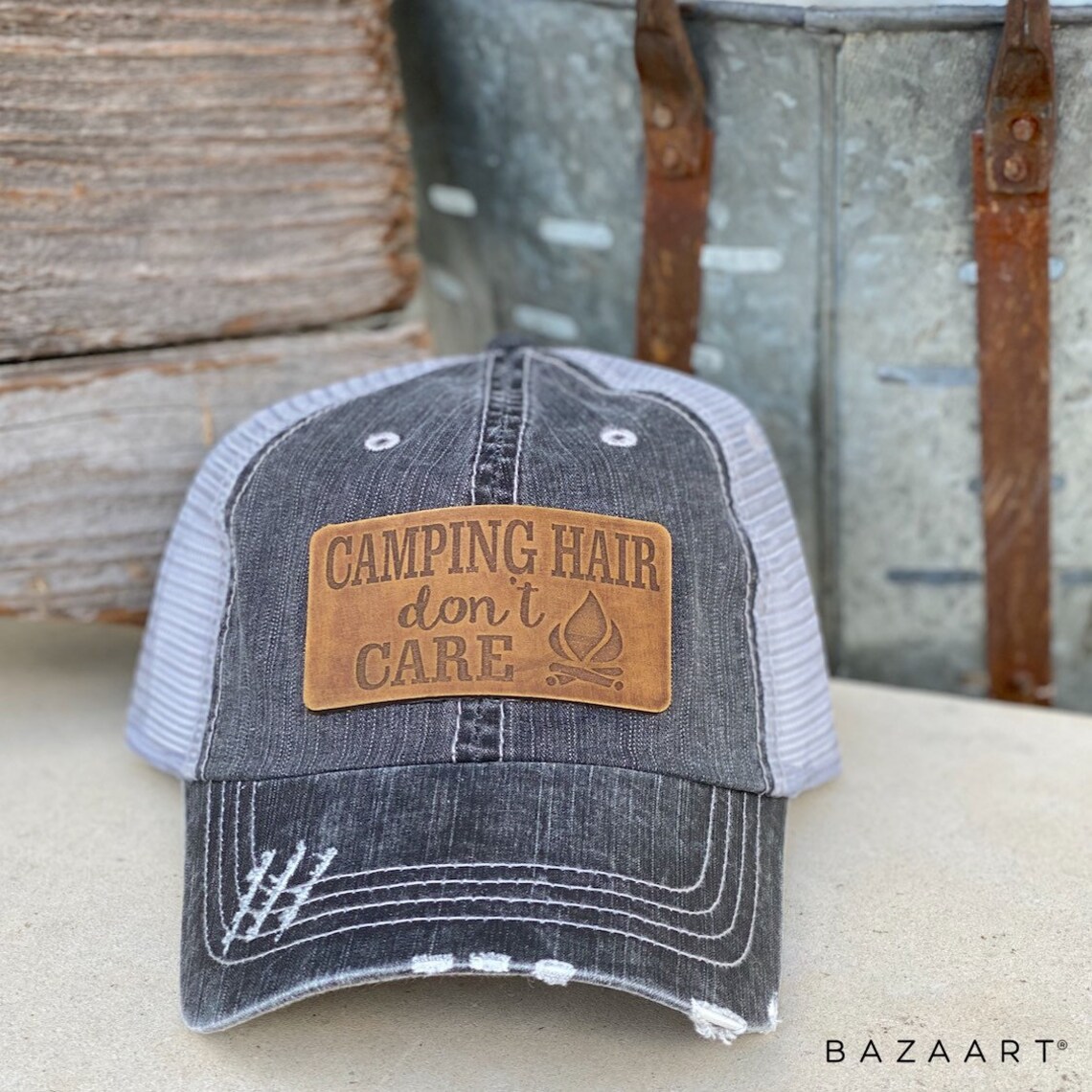 Camping Hair Don't Care Leather Patch Leopard Hat With | Etsy