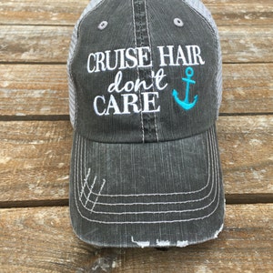 Cruise Hair Don&#39;t Care Trucker Hat with Anchor Color of Your Choice