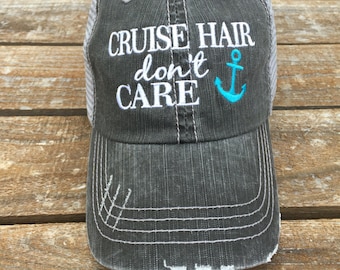 Cruise Hair Don't Care Trucker Hat with Anchor Color of Your Choice