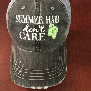 Summer Hair Don&#39;t Care Trucker Hat with Sky Blue Flip Flops (Choose Your Flip Flop Color)