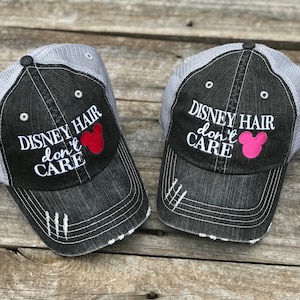 Disney Hair Don&#39;t Care Trucker Hat with your color choice of Mickey Ears