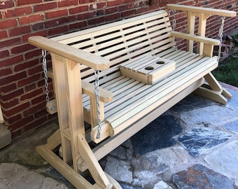 Pressure Treated Porch Glider Swing, Solid Wood Patio Glider, Garden Bench, Custom Outdoor Living Room Furniture, Option to Personalize