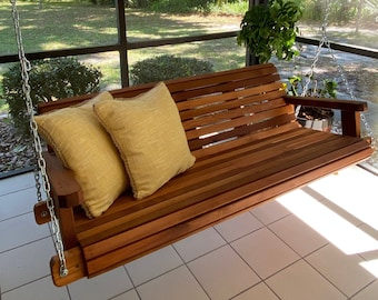 5ft Cedar Porch Swing, Solid Wood Patio Swing, Personalized Housewarming Gift