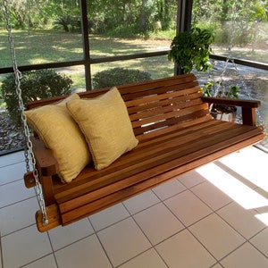 5ft Cedar Porch Swing, Solid Wood Patio Swing, Backyard Wedding Swing, Outdoor Gift for Dad with Option to Personalize