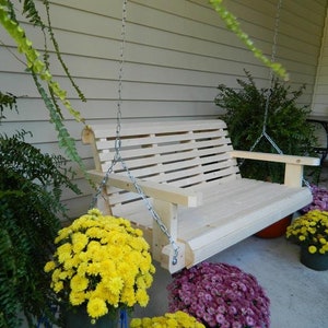 5ft Porch Swing Ready to Paint or Stain, Handmade Outdoor Wood Furniture, Custom Housewarming Gift with Option to Personalize