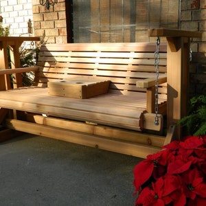 4ft Cedar Glider Swing, Wood Swinging Bench, Outdoor Living Room Love Seat image 2