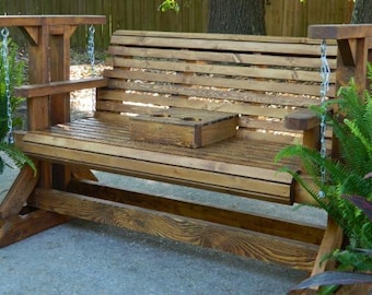 KDAT Pressure Treated 4ft Rolled Porch Glider Swing, Solid Treated Wood Garden Bench