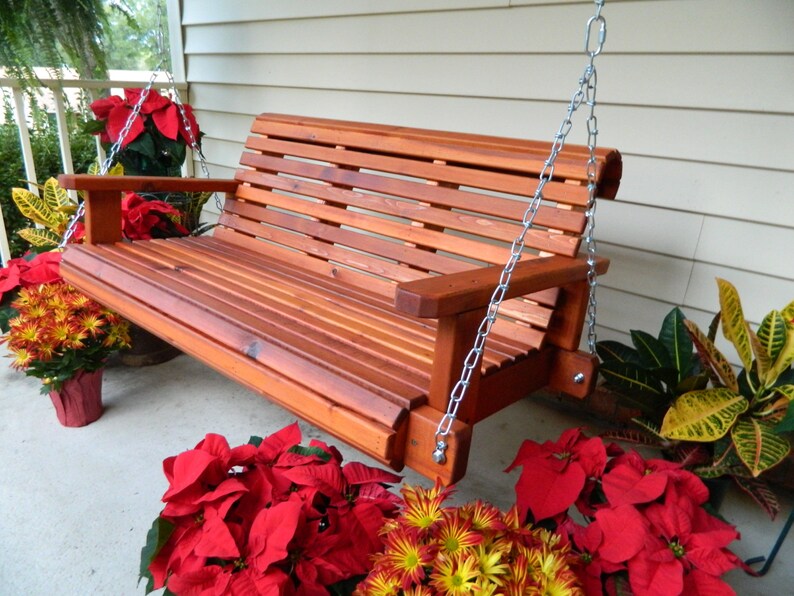Cedar Porch Swing Heavy Duty Southern Style Porch Swing Handmade 4ft 5ft 6ft Stained Swing Free Shipping