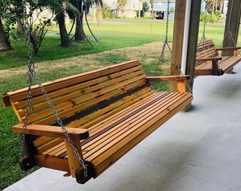 6ft Cedar Porch Swing, Custom Outdoor Wood Furniture, Oversize Swing for Family