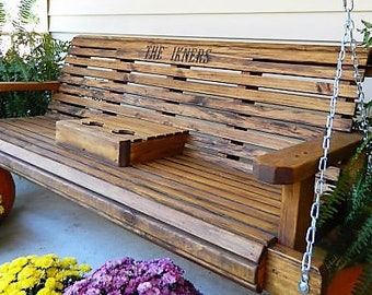 5ft Porch Swing, Solid Wood Patio Swing, Outdoor Gift for Family, Wooden Anniversary Gift with Option to Personalize, Outdoor Bench