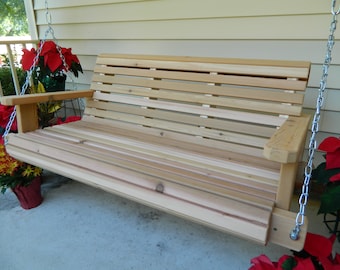 6ft Cedar Porch Swing, Handmade Wooden Backyard Swing