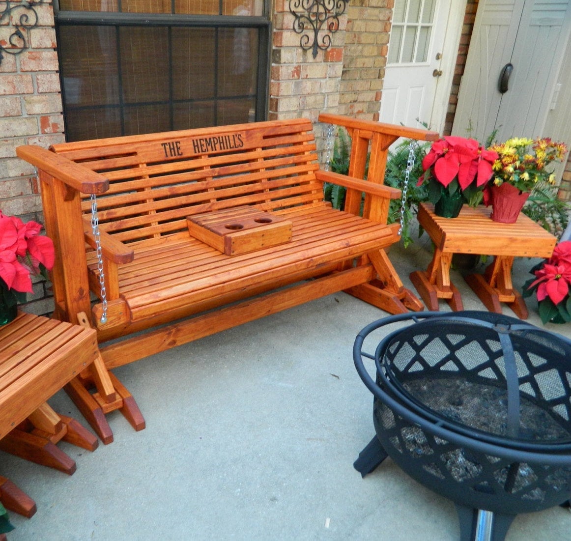 4ft Glider Swing With Cup Holder Solid Wood Porch Swing Etsy