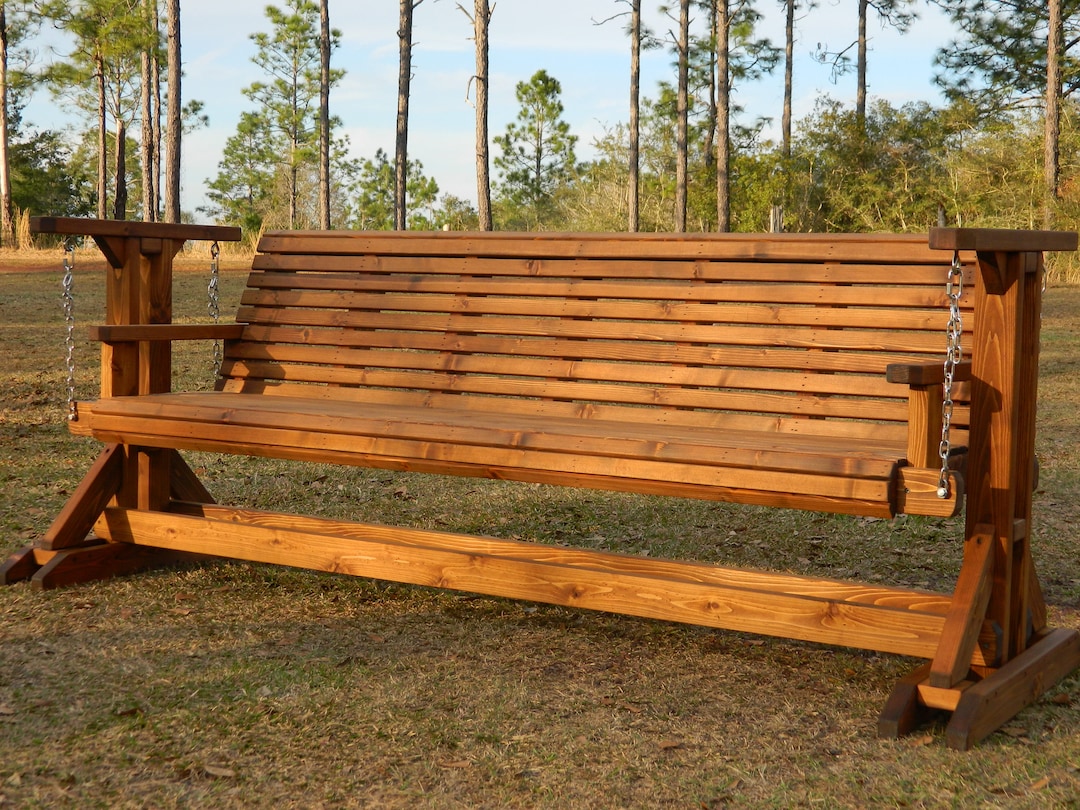 8ft Cypress Glider Swing, Cypress Wood Porch Swing, Outdoor Bench