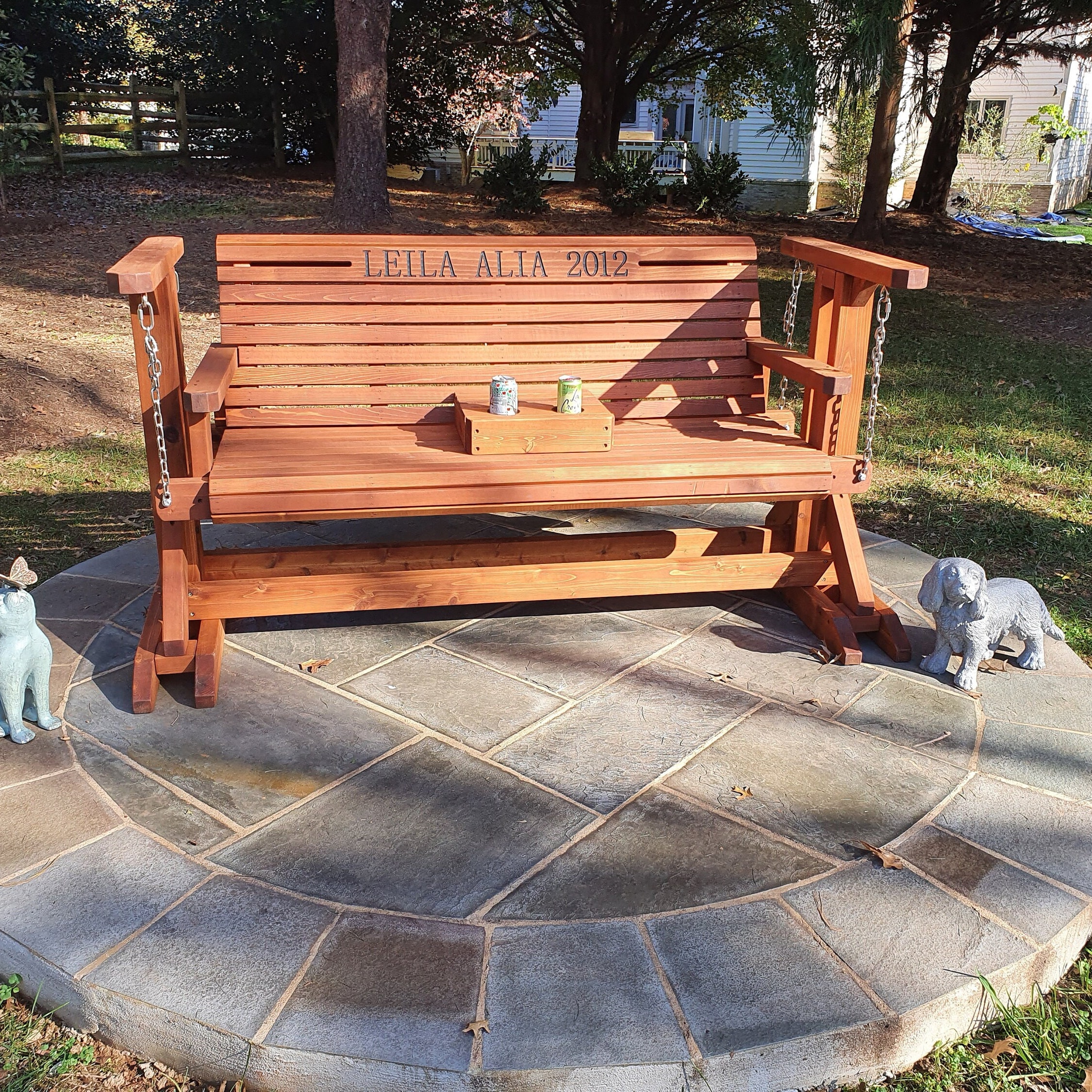 5ft Cedar Wood Glider Swing With Stand: Personalized Patio Furniture - Etsy, image size:2250x2250