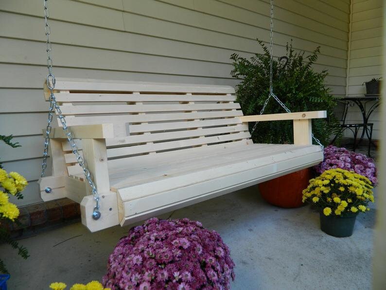 5ft Porch Swing Ready to Paint or Stain Handmade Outdoor Wood Etsy