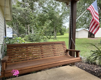 5ft Cypress Porch Swing, Wood Patio Swing, Garden Bench, Family Gift with option to Personalize