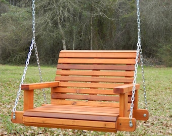 2ft Cedar Porch Swing, Swing Chair, Patio Chair Swing, Tree Swing, Hanging Chair with Option to Personalize