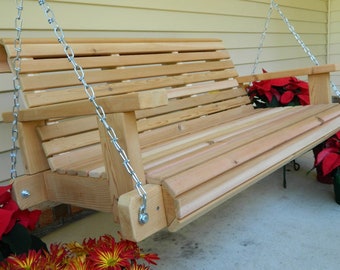 4ft Cedar Porch Swing, Solid Wood Bench, Rustic Outdoor Furniture