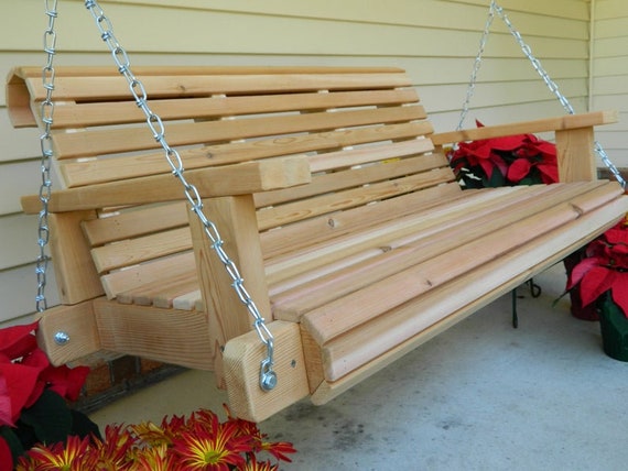 4ft Cedar Porch Swing, Solid Wood Bench, Rustic Outdoor Furniture