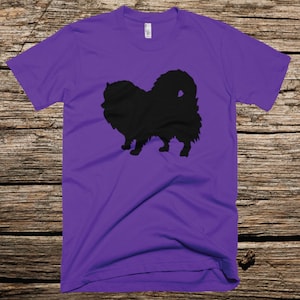 Pomeranian Minimalist Black Silhouette American Apparel Dog Themed T-Shirt Available in 13 colors