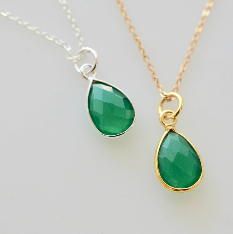Teardrop Bezeled Gemstone Necklace Emerald Necklace Green Etsy