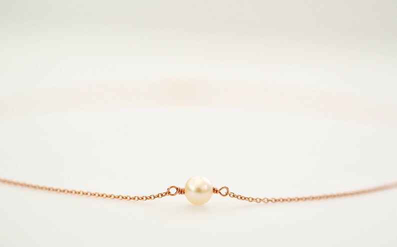 Freshwater Pearl Necklace, Dainty Single Pearl Necklace on 14k Gold Fill, Rose Gold Fill, Sterling Silver Chain, Simple Pearl Necklace image 7