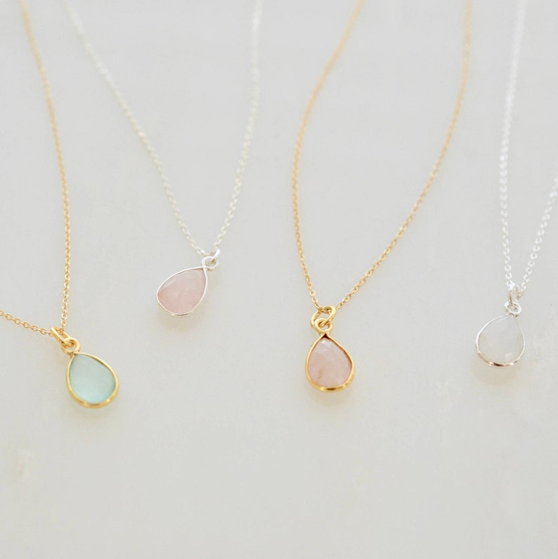 Teardrop Gemstone Pendant Necklace Gold Bezel Pendant Etsy