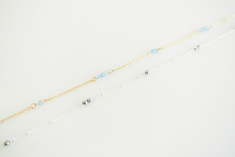 Sea Breeze Maiden Necklace/ Light Blue Agate Necklace/ Gold Chain Necklace/ Silver Chain Necklace/ Gemstone Bar Necklace image 3