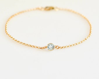 Blue Topaz Bracelet, Genuine Gemstone Bracelet, 14K Gold Round Bezel Blue Topaz Bracelet, Dainty Wedding Bracelet, Blue Gemstone Bracelet