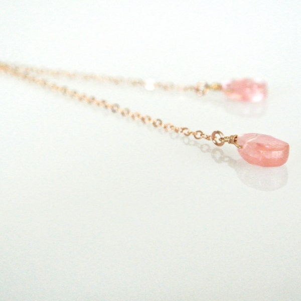 Delicate Lariat Necklace/ Cherry Quartz Drop Lariat Necklace/ Gold Filled, Rose Gold Filled, Sterling Silver Y Necklace