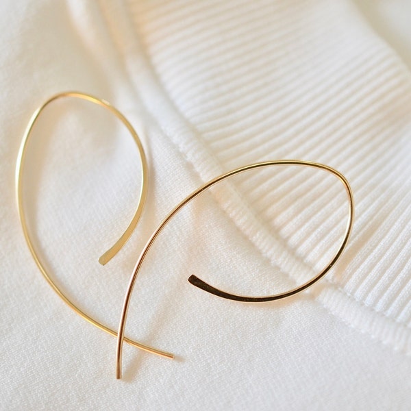 Arc Ear Threaders, Geometric Shape Hand Forged Wire Earrings,  Open Hoops Threader In 14k Gold Fill Sterling Silver Rose Gold Fill, MC-E1001