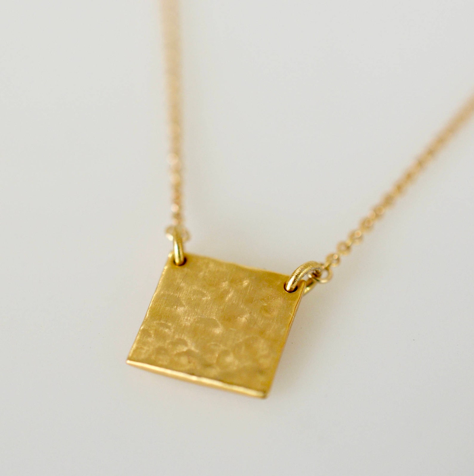 Square Plate Necklace Thick Square Pendant Necklace Simple Etsy