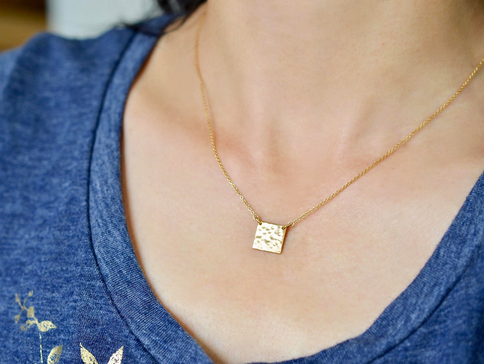 Square Plate Necklace Thick Square Pendant Necklace Simple Etsy