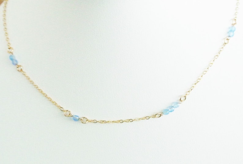Sea Breeze Maiden Necklace/ Light Blue Agate Necklace/ Gold Chain Necklace/ Silver Chain Necklace/ Gemstone Bar Necklace image 2